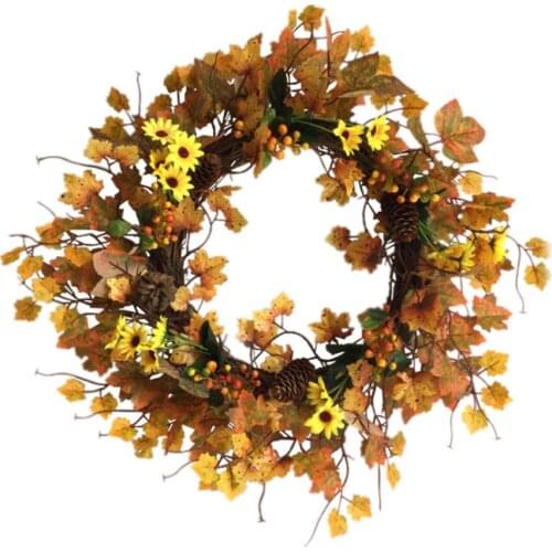 Maple Leaf Decoration Wreath Door Dry Plant Simulation Flower Durable 50cm Rattan Ring + Silk Cloth Wall Hanging Decorations