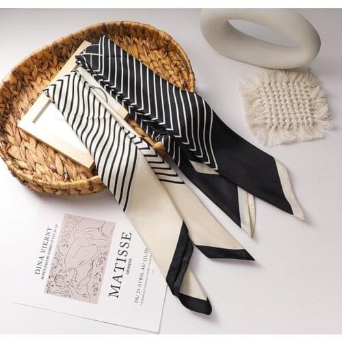 Women Small Satin Silk Scarf Stripe Print Wrap Foulard Femme Handkerchief Bandana Neck Hair Scraf Headbands Tie Scarves Shawls