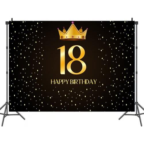 Happy 18th Birthday Golden Crown Simple Photo Backdrops Background Decorations for Party Portrait Photography Props