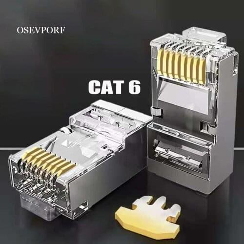 Ethernet Cables Crystal Heads Plugs Alloy RJ45 Ethernet Network Connectors 8Pin RJ-45 Cat6 Modular Cable Gold Plated Cable Plugs