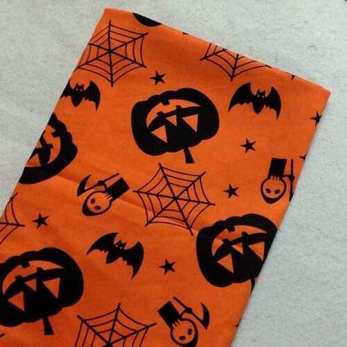Classic Orange Black Halloween Ghost Pumpkin Bat Net Printed Cotton Spandex Fabric Stretchable Fabric Patchwork Elactic Fabric