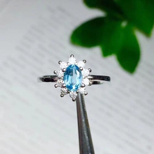 Blue topaz ring Natural real blue topaz ring 925 sterling silver Free shipping 4*6mm