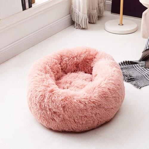 Round Dog Bed Winter Warm Plush Bed Solid Color Soft Pet Dog Cat Mat