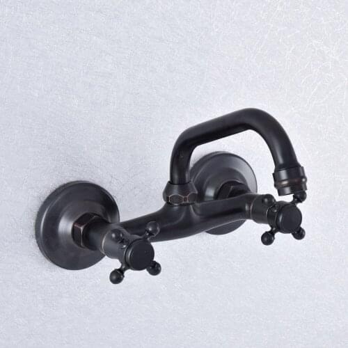 Black Oil Rubbed Brass Bathroom Sink Faucet Kitchen Faucet Wall Mounted Swivel Spout Vessel Sink Faucet zsf735