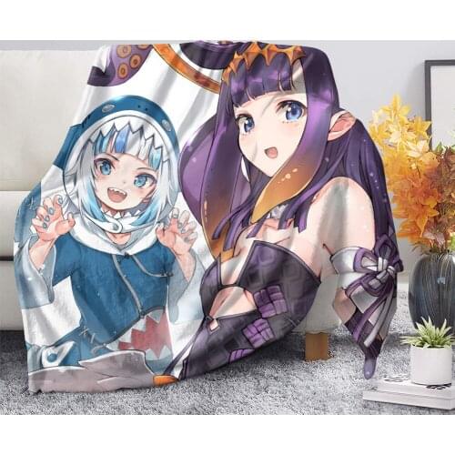 Upetstory Hot Anime Gawr Gura Print Fleece Throw Blankets for Sofa Bed Chair Kids Adults Girls Sherpa Blanket Couch Quilt Cover