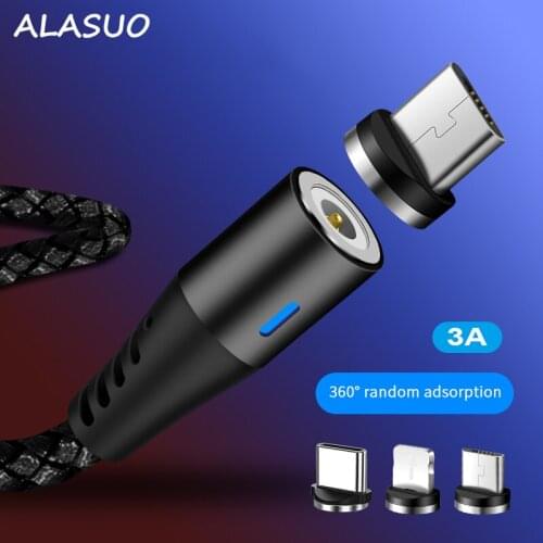 3 in 1 3A Magnetic Usb Cable for iphone Samsung Huawei Xiaomi phone charging data cable knitting material