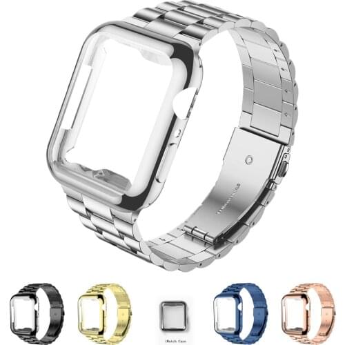 Metal Strap+Cover Case For Apple Watch Band 44mm 40mm 38mm 42mm stainless steel bracelet for iwatch series SE 6 5 4 3 wristbelts