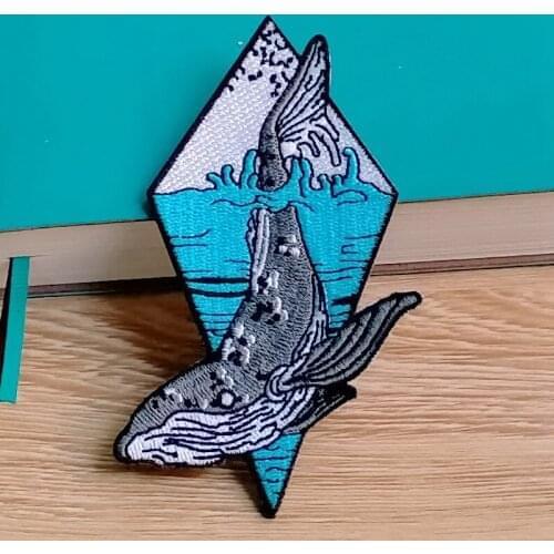 Iron On Patch Whale/Sea Wave Patch Embroidery Patches For Clothing DIY Wilderness Badge Patches For Clothes Applique Accessory