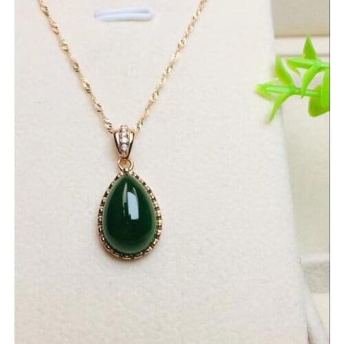 Natural Heada Jade Pendant 925 Silver Inlaid Drip Necklace Charm Jewelry Lady Christmas Gift