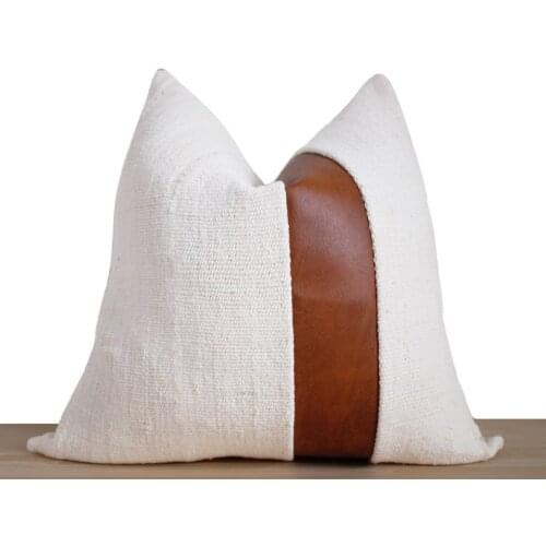 Authentic African Mudcloth Pillow Cover withFaux Leather Accent Cushion Cover 45x45cm For Couch Bed Home decoration Pillow Cover