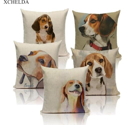 Dog Pillow Cases Animal Pillowcases Cute Beagle Water color 45*45 40*40 for Children Kids Beige fur Linen Cushion Cover