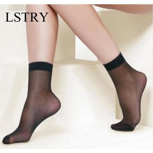 20pcs=10 Pairs Summer Bamboo Female Short Socks Womens Thin Crystal Transparent Girl Ankle Silk Smooth Non-slip Suitable Socks
