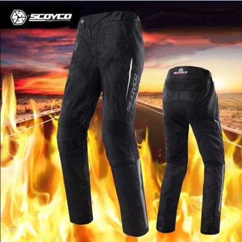 2018 New SCOYCO P018-2 Waterproof warm Oxford motorcycle pants Men motocross motorbike riding racing trousers with knee hip pad