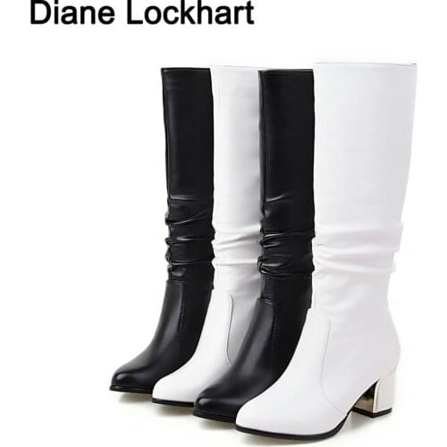 New Winter Knee High boots women with thick boots long was thin woman Jane Martin high simple Female boots white Plus size 33-43