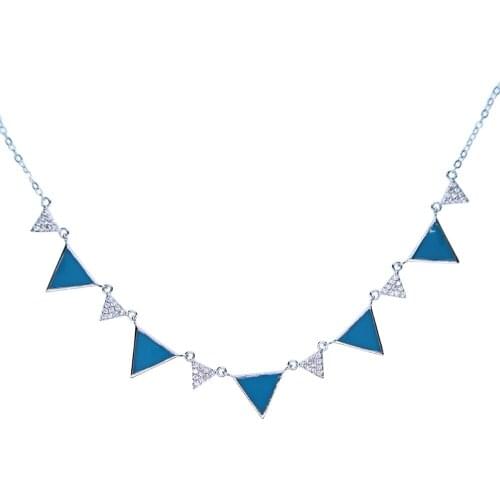 Fashion triangle enamel blue charm necklace with gold color silver plated for women short necklace wedding jewelry gift