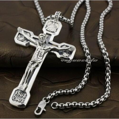 LINSION Huge Heavy Jesus Crucifix Cross Solid 925 Sterling Silver Mens Biker Rock Punk Pendant 8A009
