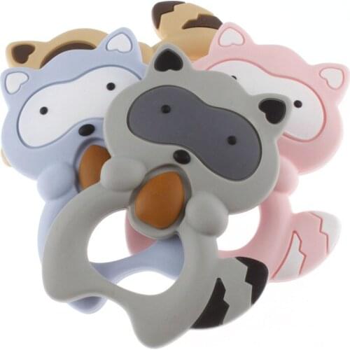 5pc Silicone Baby Teether Raccoon Teether BPA Free Silicone Chew Charms Accessories Baby Teething Teeth Gift Toys Diy