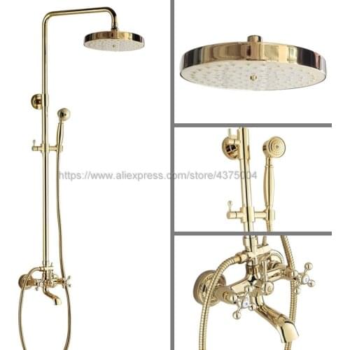 Luxury Gold Color Brass Bathroom Shower Faucet Mixer Wall Mounted Shower Bathtub Mixer Tap W/ Handheld Showert Ngf345