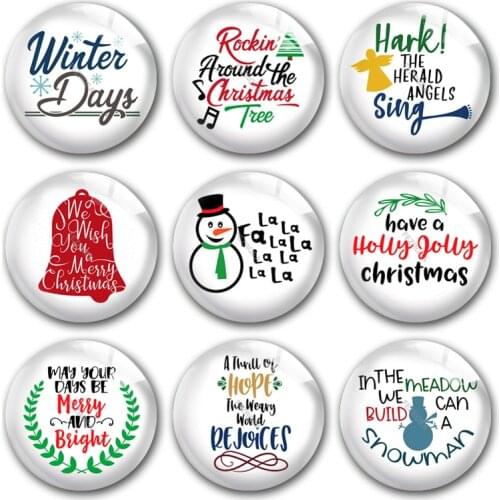Handmade Christmas X-Mas Winter Bright Merry Round Photo Glass Cabochons Demo Flat Back DIY Jewelry Making Findings Accessory
