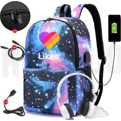 Russia Likee App "LIKEE 1 (Like Video)" Backpack USB Charging Bags Men Anti-theft Heart Cat School Bags for Teenage Girls