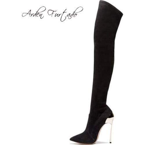 Arden Furtado 2020 spring autumn over the knee high heels 12cm pointed toe metal thigh high boots fashion Stretch boots ladies