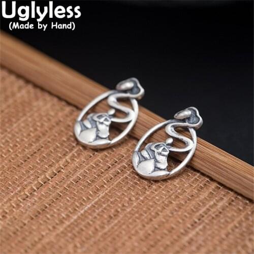 Uglyless Zen Meditate Monks Studs Earrings for Women Thai Silver Buddhism Gifts Jewelry Religious 925 Silver Vintage Brincos