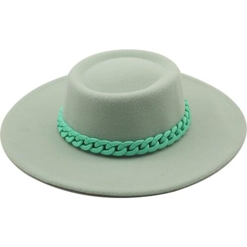 Oversized Brim New Women Autumn Winter Flat Top Solid Fedora Hats Wide Brim Church Wedding Casual High End Wool Felt Fedora Hats