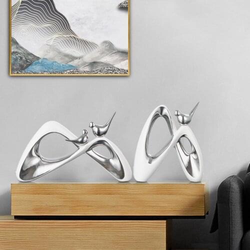Nordic Morden White Silver Ceramic Birds Figurines Crafts Desktop Miniatures Home Furnishing Decoration Creative Wedding Gift