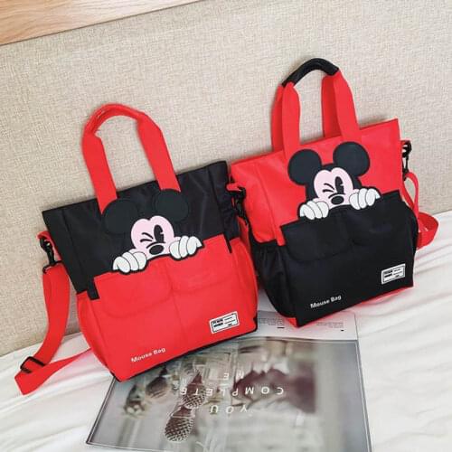 Disney Child School School Bag Fashion Red Black Child One-Shoulder Messenger Bag Mickey Anime Pattern School Backpack