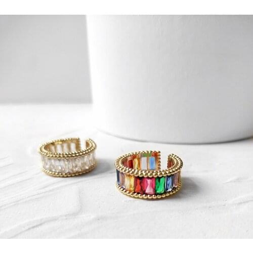 U-Magical Temperament Multicolour Open Cubic Zircon Ring for Women Shining Adjustable Index Finger Gold Wide Ring Jewellery