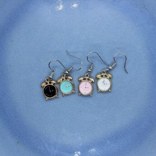 Funny Cute Simulation Small Alarm Clock Enamel Earrings Womens Fashion Creative Personality Hand-made DIY Jewelry Gifts