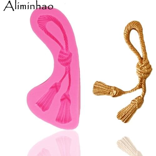B1329 European Style Curtain Hemp Rope Knot Cake Border Silicone Mold Candy Clay Chocolate Wedding Fondant Cake Decorating Tools