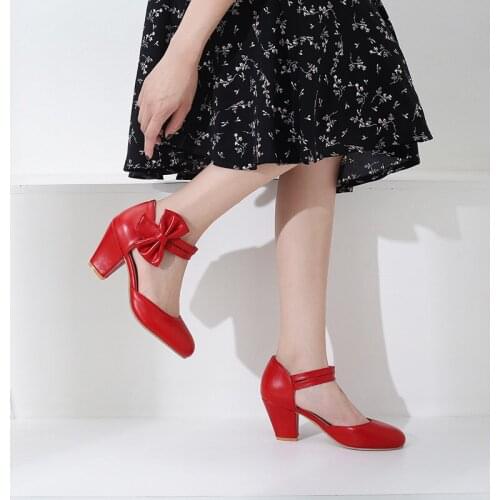 YMECHIC Summer 2019 Sweet Hook Bowtie Mary Jane Lolita Women Shoes High Heel Red Blue Pink Black Party Block Heel Women Pumps
