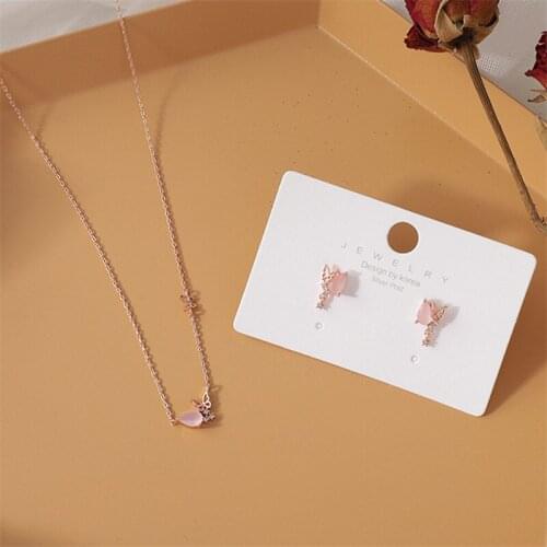 Fashion popular butterfly Crystal Jewelry Set For Women Girls Pink Charms Rhinestone Earring Necklace ring ornaments Gifts