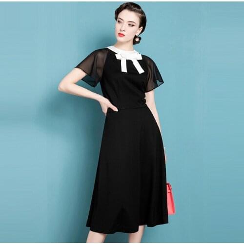 High End French Retro Dress WomenS 2021 Summer New Temperament Color Matching Collar Lotus Sleeve Skirt