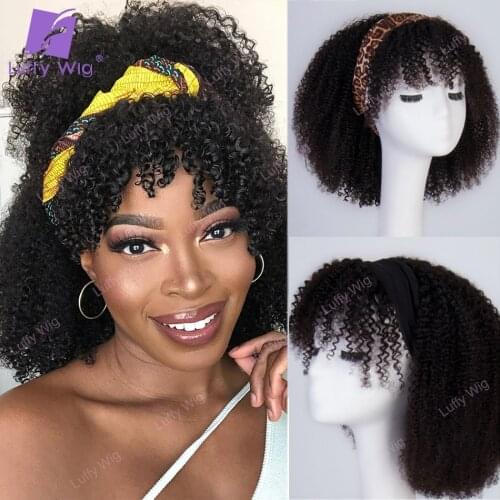 New Headband Wig 200 Density Afro Kinky Curly Brazilian Remy Human Hair Scarf Wigs With Bangs Glueless For Black Women LuffyWig