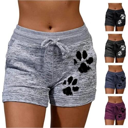 2020 woman shorts Women High Waist Cats Claw Print Drawstring Quick Dry Elastic Sports Shorts Womens Clothing женские шорты