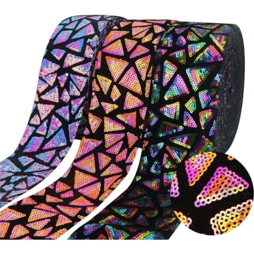 3 inch 75mm 25 Yards/Roll Multicolor Sequin Ribbon DIY Holiday Large Cheer Hair Bow Material Handmade Decorative Accessories