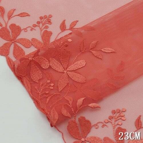 30Yards Red Sky Blue One Side Embroidered Lace Trim Mesh Tulle Fabric Floral Patch DIY Craft Sewing Dress Clothing Accessories