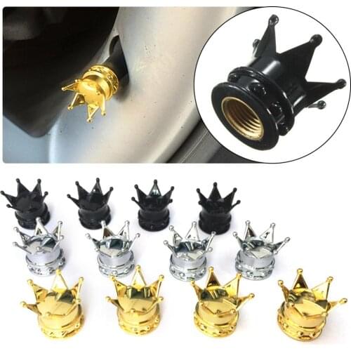 4PCS Gold Crown Shaped Tyre Wheel Stem Air Valve Caps Car Tire Valve Caps Auto Truck Motocycle Bike MTB Dust Dustproof Caps