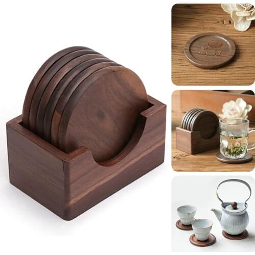 6pcs/set Durable Wood Coasters Placemats Round Heat Resistant Drink Mat Table Tea Coffee Cup Pad Non-slip Cup Mat Insulation Pad