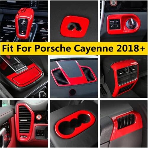 ABS Red Accessories Car Dashboard AC Air Gear Shift Head Knob Water Cup Holder Panel Cover Trim For Porsche Cayenne 2018 - 2021