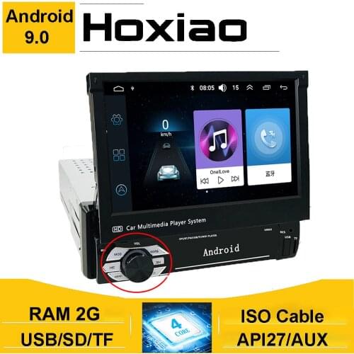 1Din Android 7"Automatic Retractable Car Radio GPS Navigation Bluetooth Camera AM RDS 1080P USB Auto Screen Multimedia Player