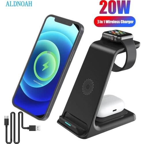 3 In 1 20W Wireless Charger Stand For IPhone 12 11 XS XR X 8 Apple Watch Qi Fast Charging Dock Station for Airpods Pro IWatch 6