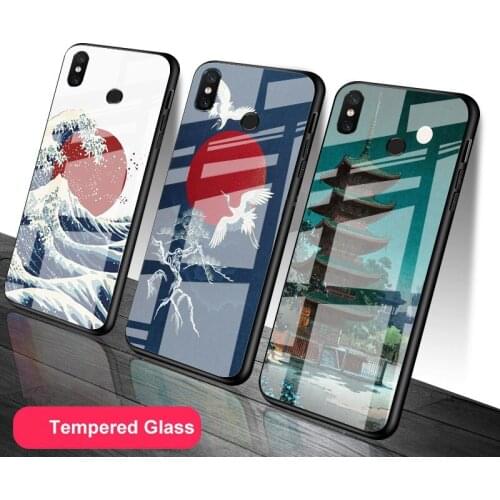 Japanese Style Art Tempered Glass Phone Case For Redmi Note 5 6 7 8 9 Pro Note8T Note9S Redmi8 9 Cover Shell