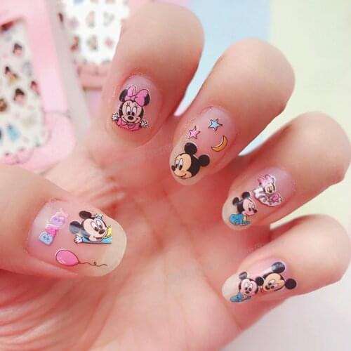 Kids Mickey Minnie Mouse 3D Nail Sticker Disney Princess Cartoon Girl Nails Sticker Children Nail Foil Nail Art Stickers Decal
