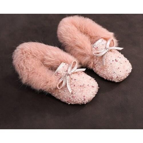 Kids Cotton Shoes In Winter Plush Warm Children Girls Princess Shoes Fashion Sequins Bowtie Girls Sneakers Snow Boots SJD054