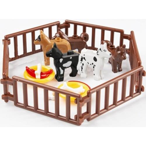 Animals Building Blocks Farm Cute Pets Dogs Pigs Zoo City Accessories Bricks Figures Parts Creator Educational Kids Toys