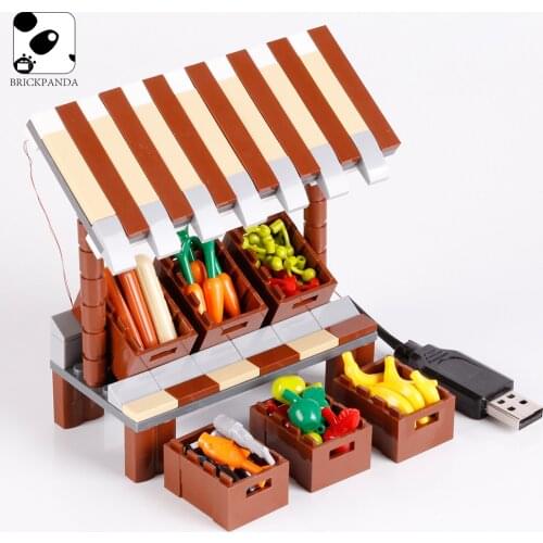 MOC Building Blocks Food Fruit Bread Figures Parts Friends City Accessories LED Lighting USB Power Compatible Full Set DIY Toy