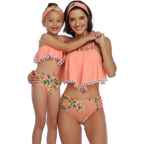 Leaf Printing Parent-Child Swimwear Family Matching Beachwear Summer Mother And Daughter Swimsuit Women Girl Seaside Clothes
